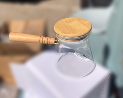 غلاية قهوة زجاج بايركس ملس مع يد وغطاء بامبو 3530-11